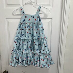 Light Blue Ruffle Tiered Girls' Summer Dress with Ice Cream Motif